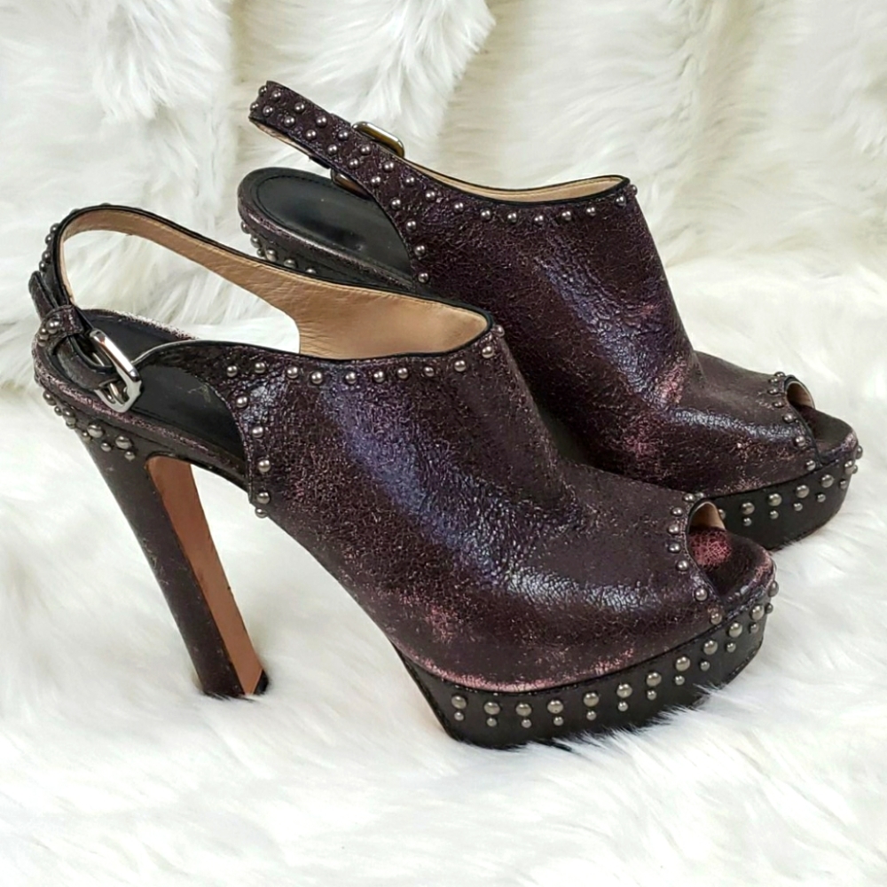 Prada distressed heel shoes sandals buckle snaps